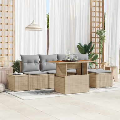 Tuinbankenset 6 st Beige poly rattan