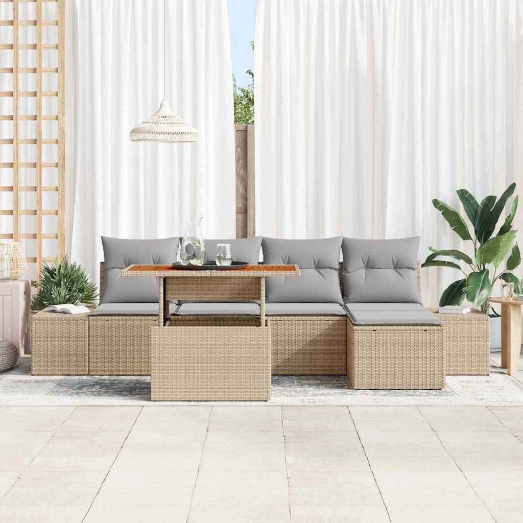 Tuinbankenset 6 st Beige poly rattan