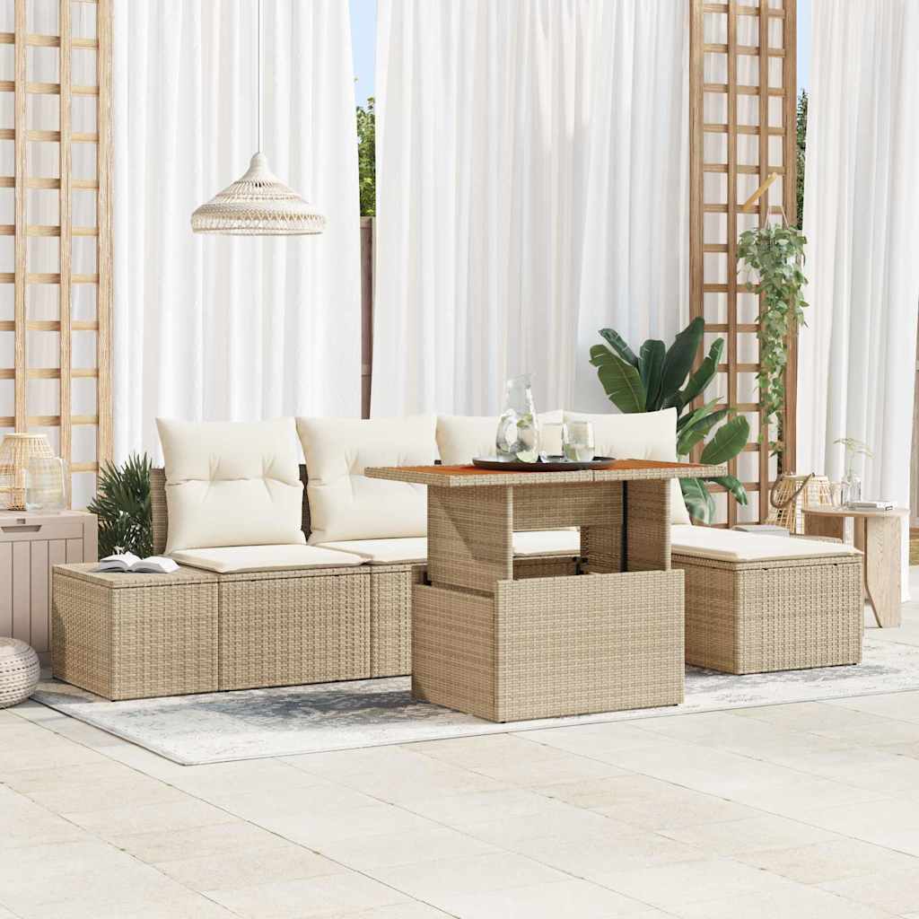 Tuinbankenset 6 st Beige poly rattan