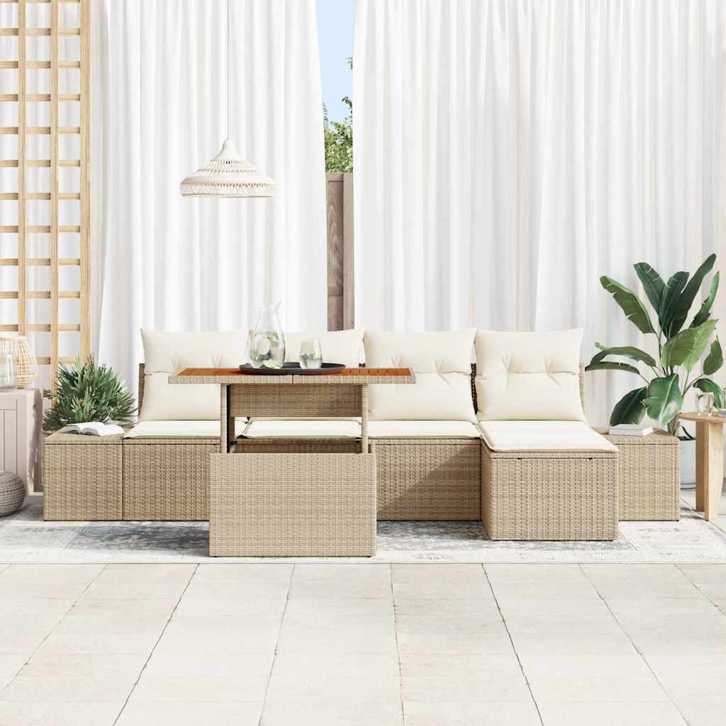 Tuinbankenset 6 st Beige poly rattan