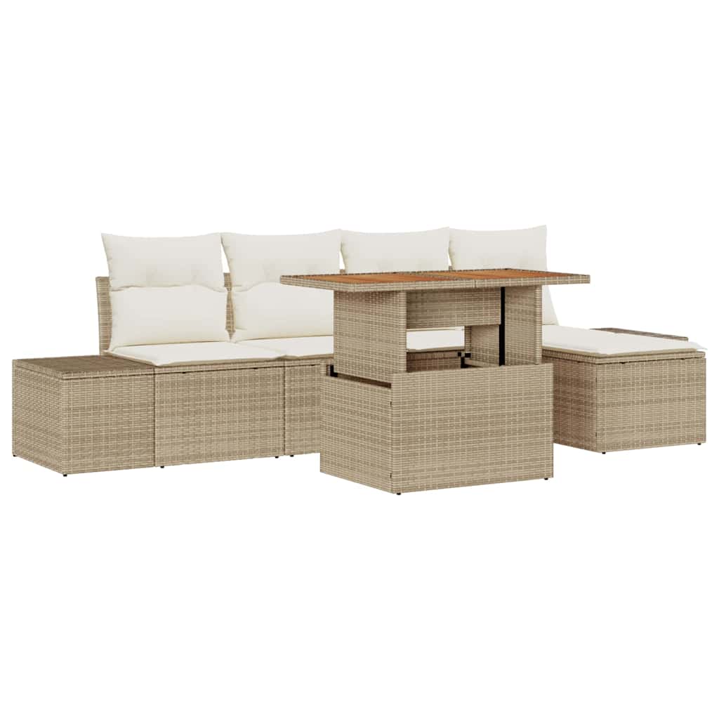 Tuinbankenset 6 st Beige poly rattan