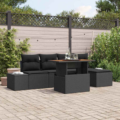 Tuinbankenset 6 st Zwart poly rattan