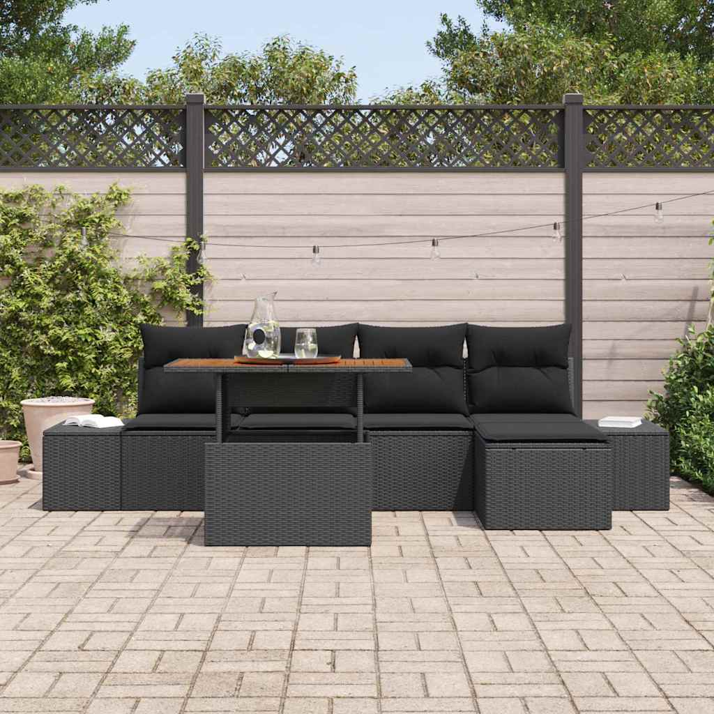 Tuinbankenset 6 st Zwart poly rattan