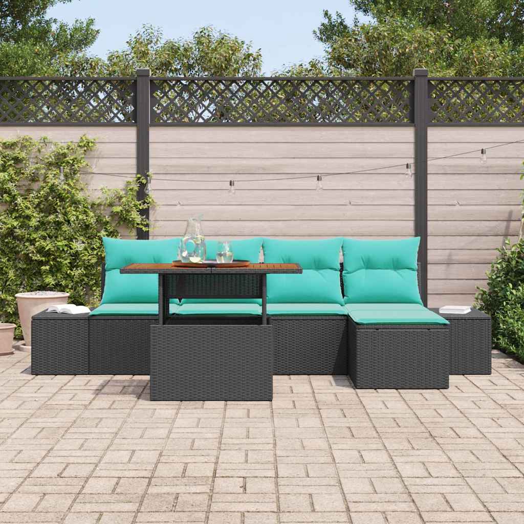Tuin Eetset 6 st Zwart en Blauwgroen