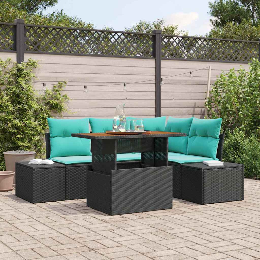 Tuin Eetset 5 st 4-Aantal zitplaatsen Zwart en Blauwgroen