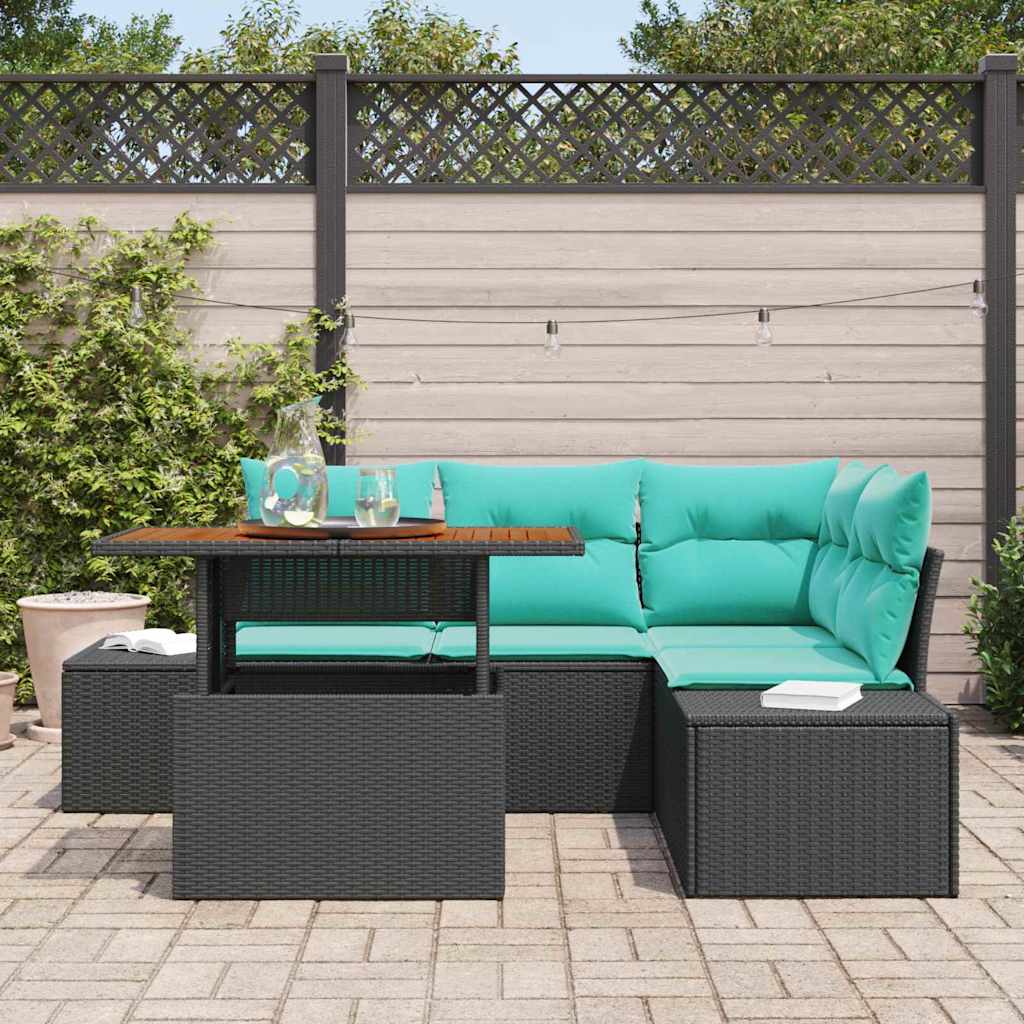 Tuin Eetset 5 st 4-Aantal zitplaatsen Zwart en Blauwgroen