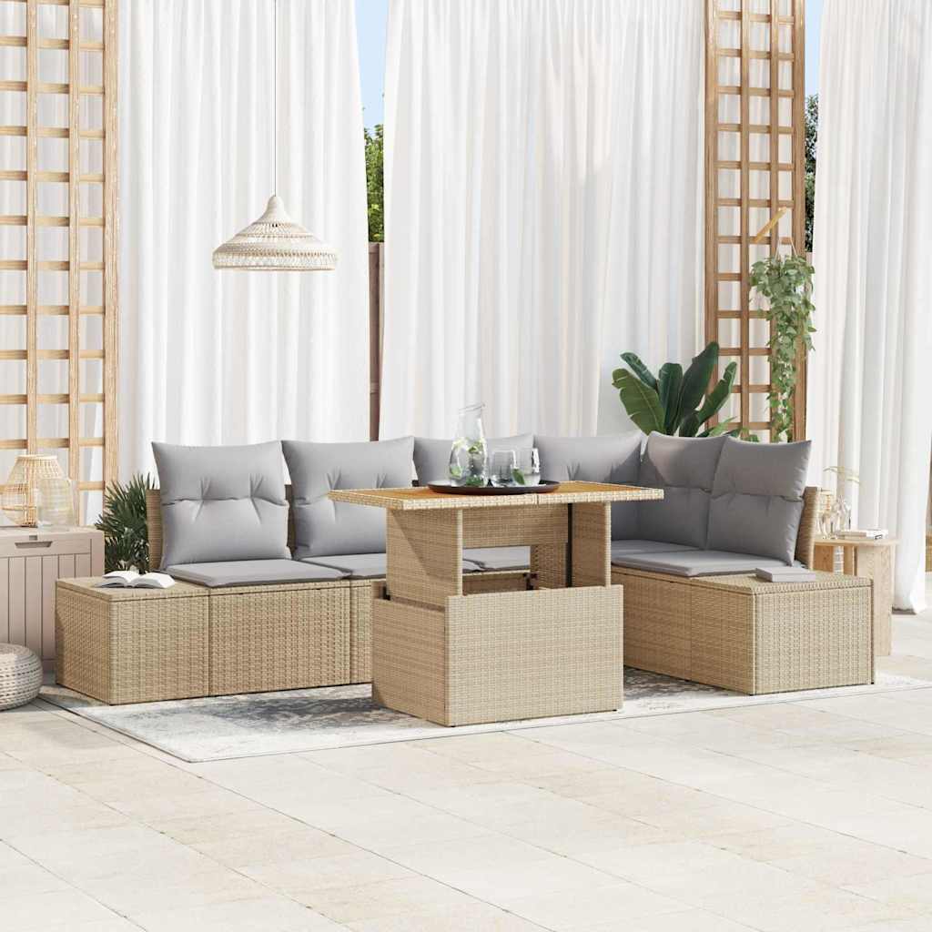 Tuinbankenset 6 st Beige poly rattan