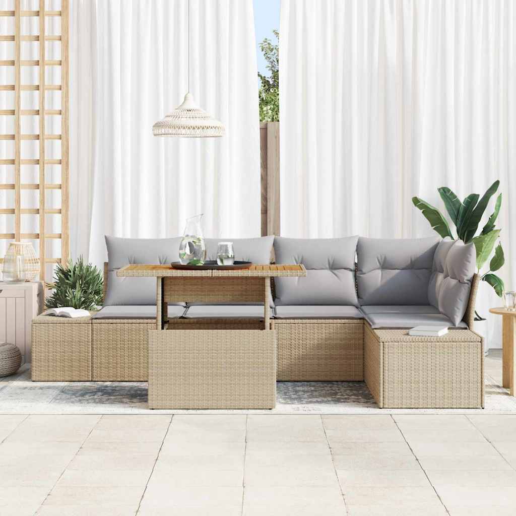 Tuinbankenset 6 st Beige poly rattan