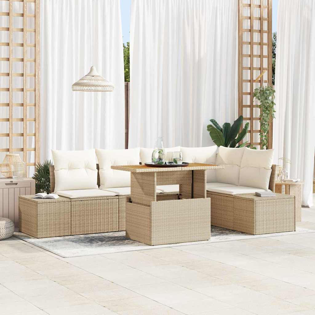 Tuinbankenset 6 st Beige poly rattan