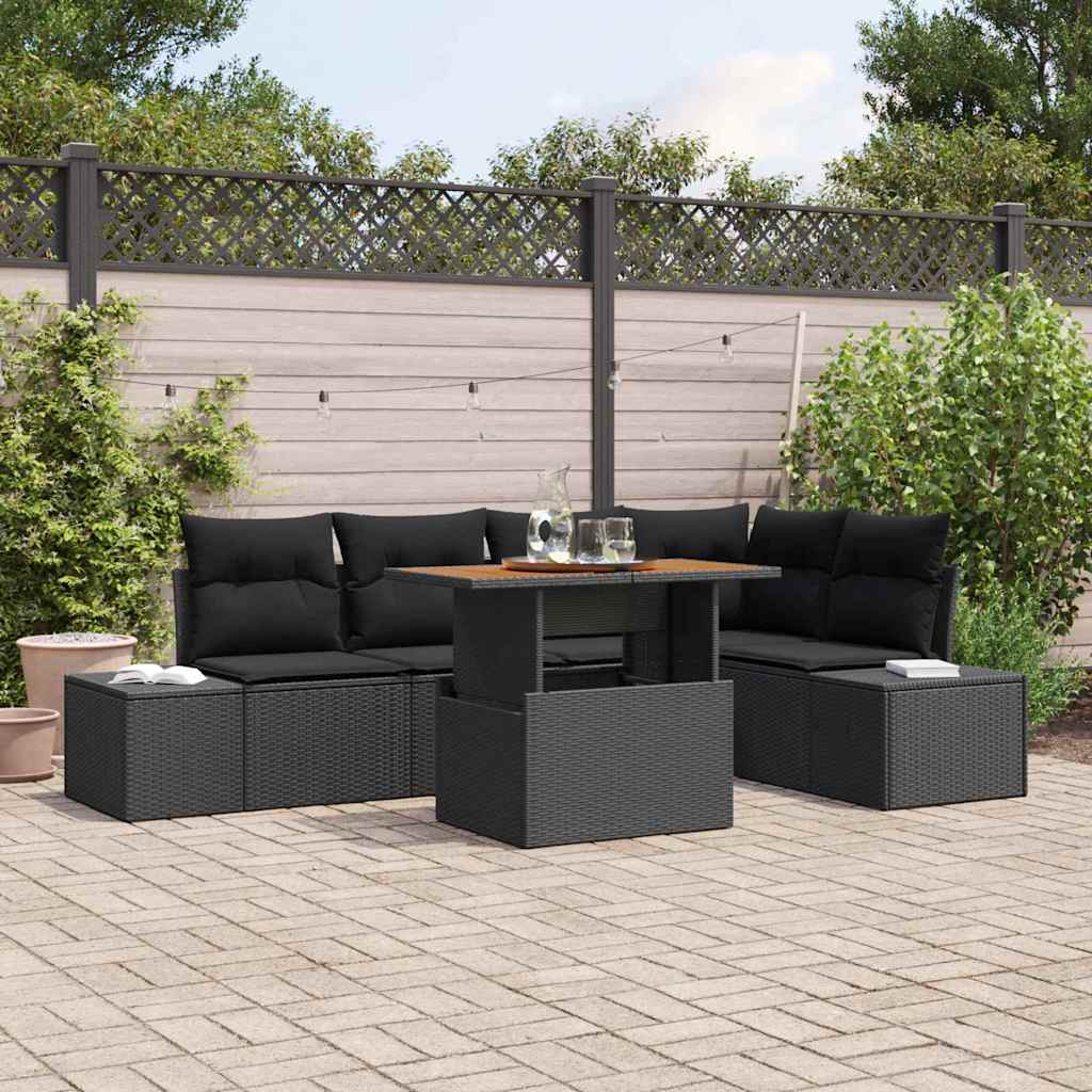 Tuinbankenset 6 st Zwart poly rattan