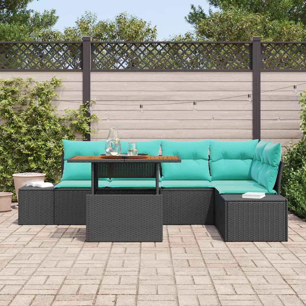 Tuin Sofa Set 6 st 5-Aantal zitplaatsen Zwart en Blauwgroen