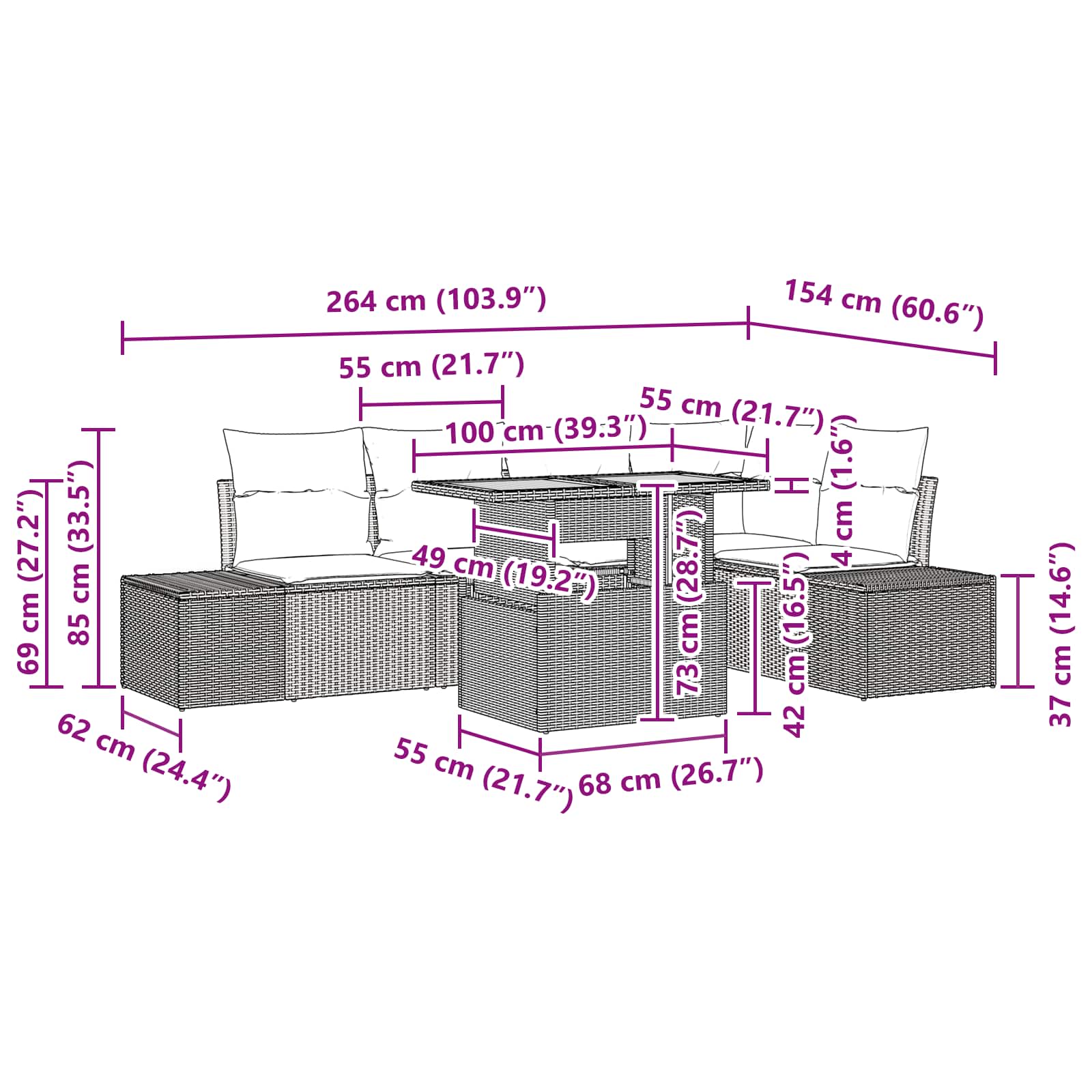 Tuin Sofa Set 6 st 5-Aantal zitplaatsen Zwart en Blauwgroen