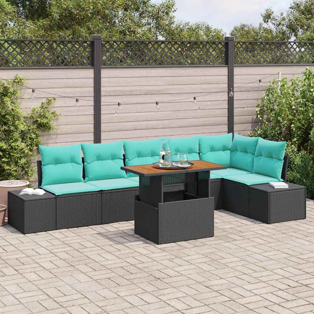 Tuin Eetset 7 st 6-Aantal zitplaatsen Zwart en Blauwgroen