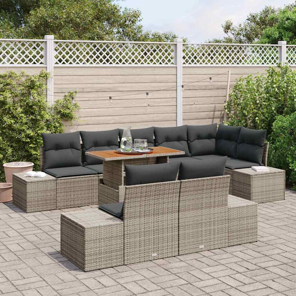 Tuinbankenset 9 st Grijs poly rattan