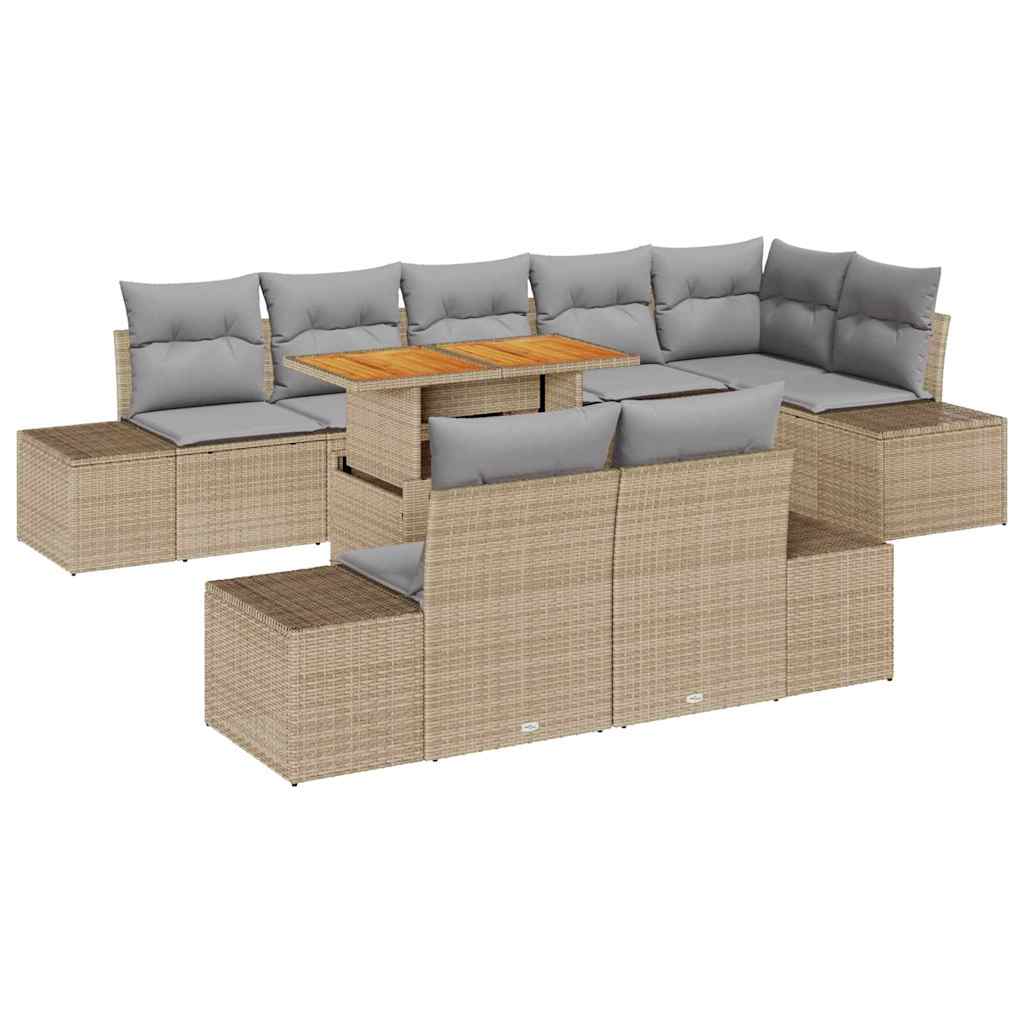 Tuinbankenset 9 st Beige poly rattan