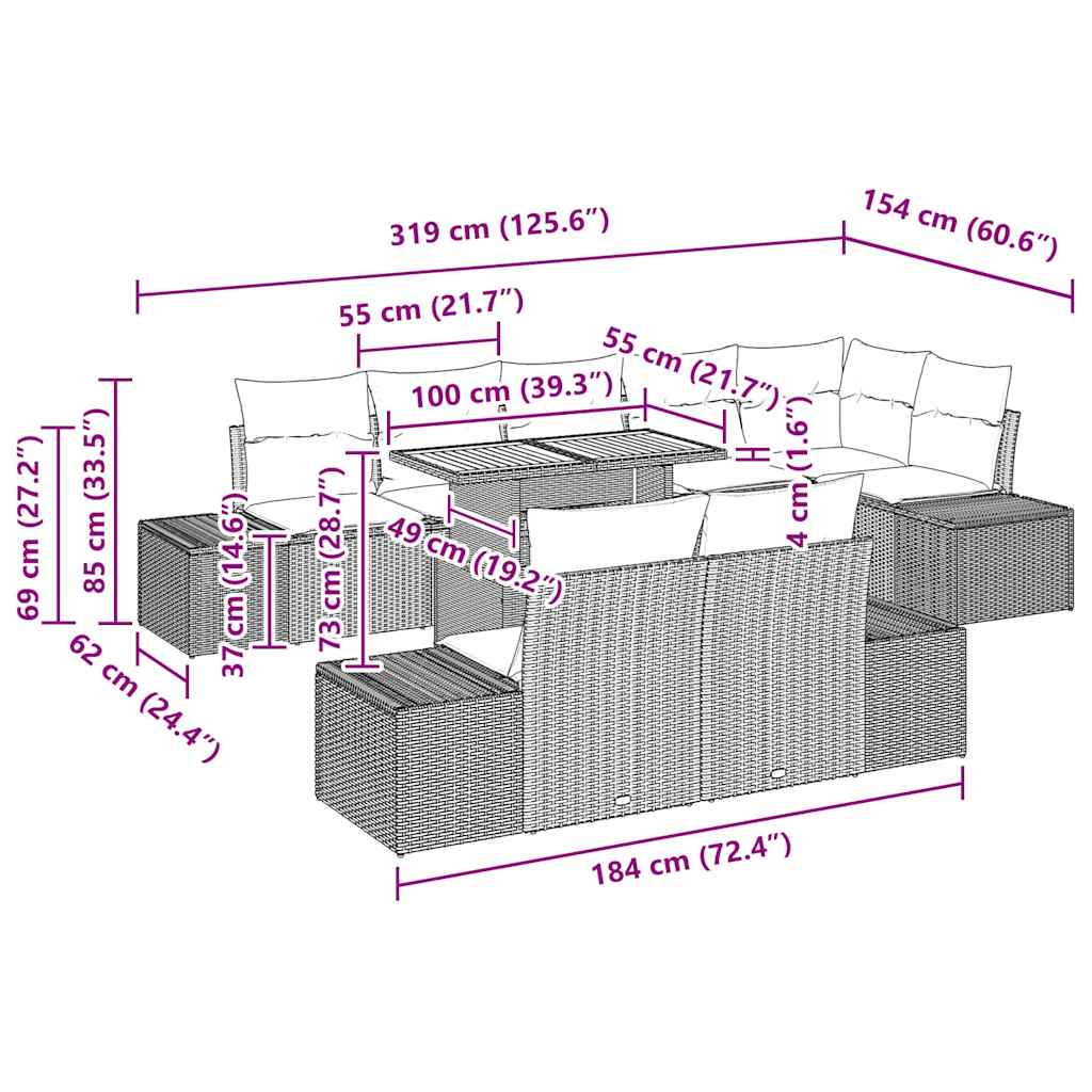 Tuinbankenset 9 st Zwart poly rattan