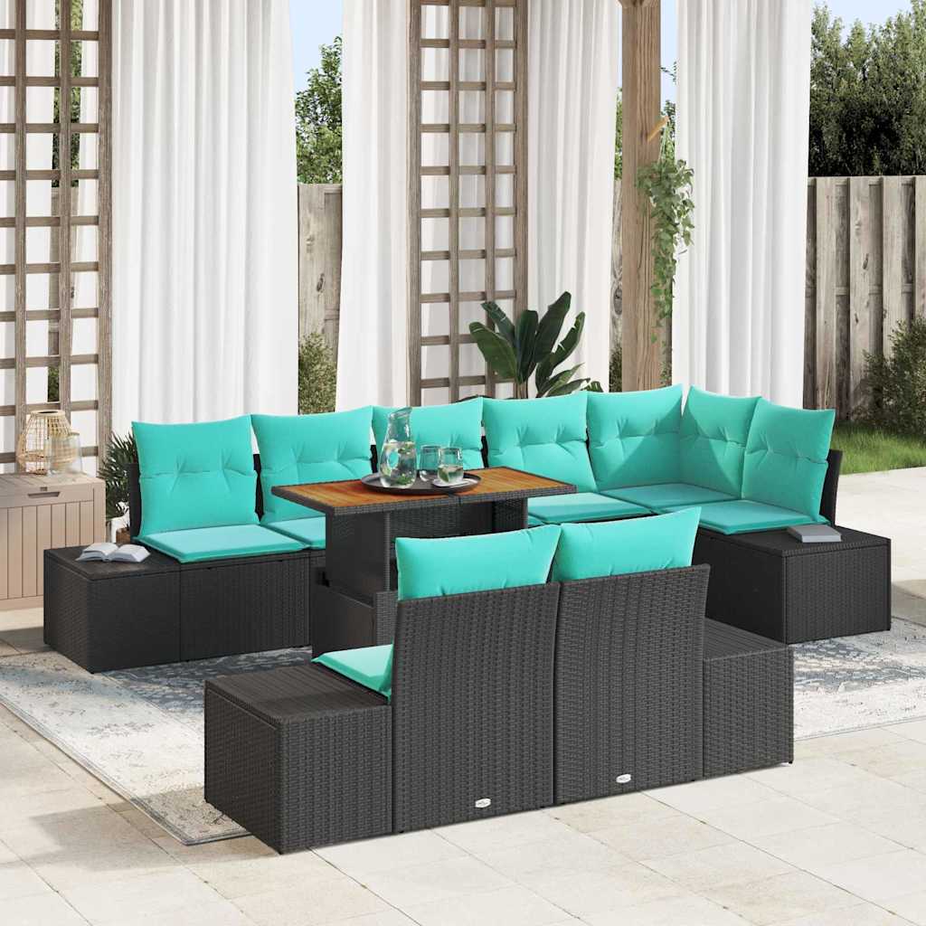Tuin Eetset 9 st 8-Aantal zitplaatsen Zwart en Blauwgroen