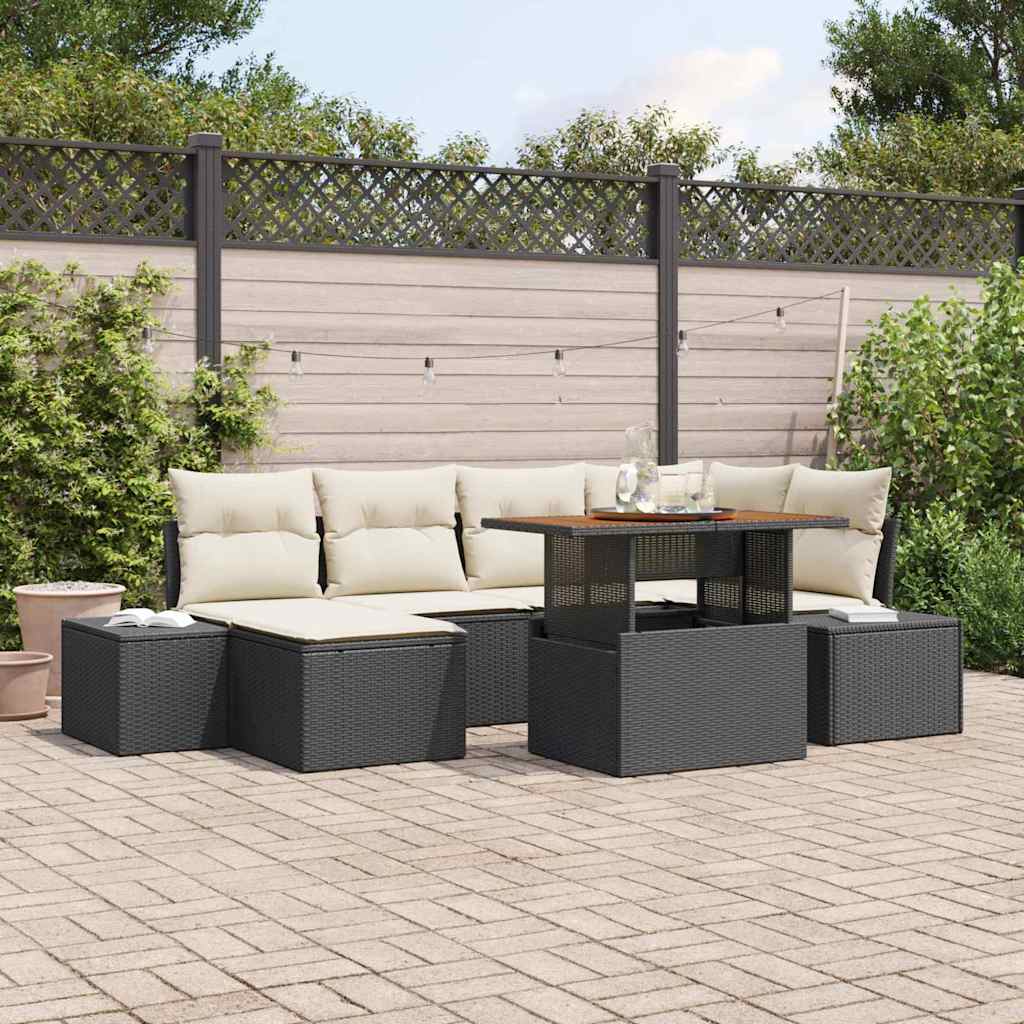 Tuinbankenset 7 pcs Zwart en Crème