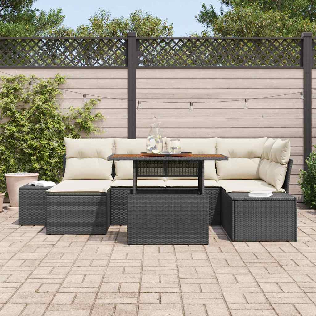 Tuinbankenset 7 pcs Zwart en Crème