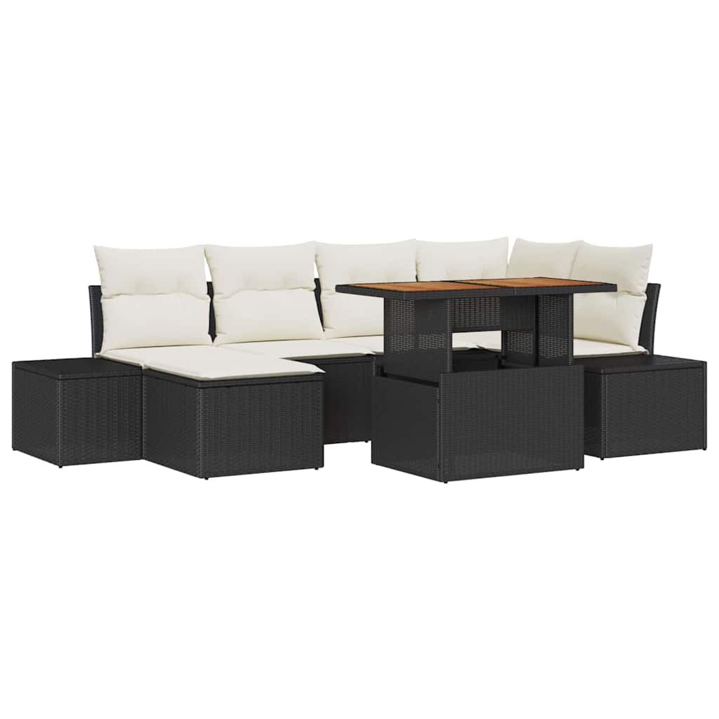Tuinbankenset 7 pcs Zwart en Crème