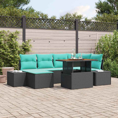 Tuin Eetset 7 st Zwart en Blauwgroen