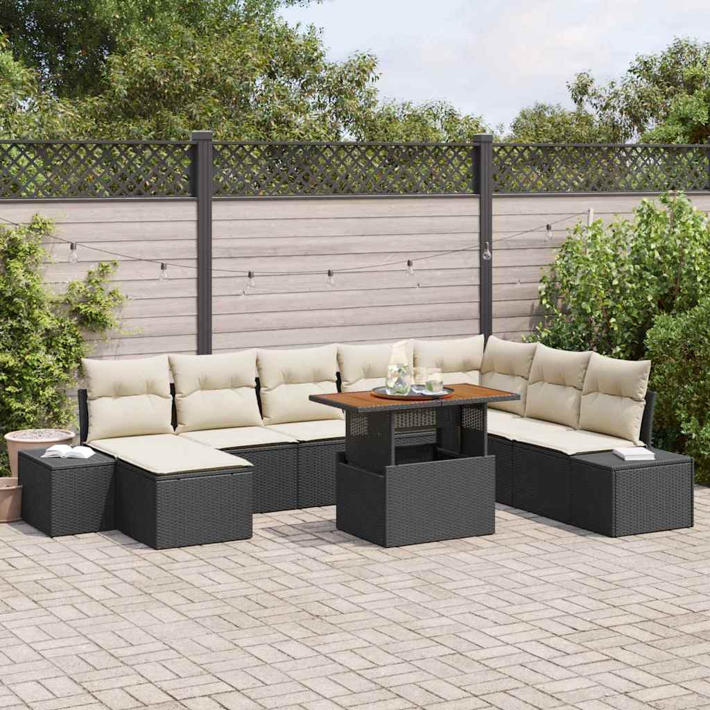 Tuinbankenset 9 st Zwart poly rattan