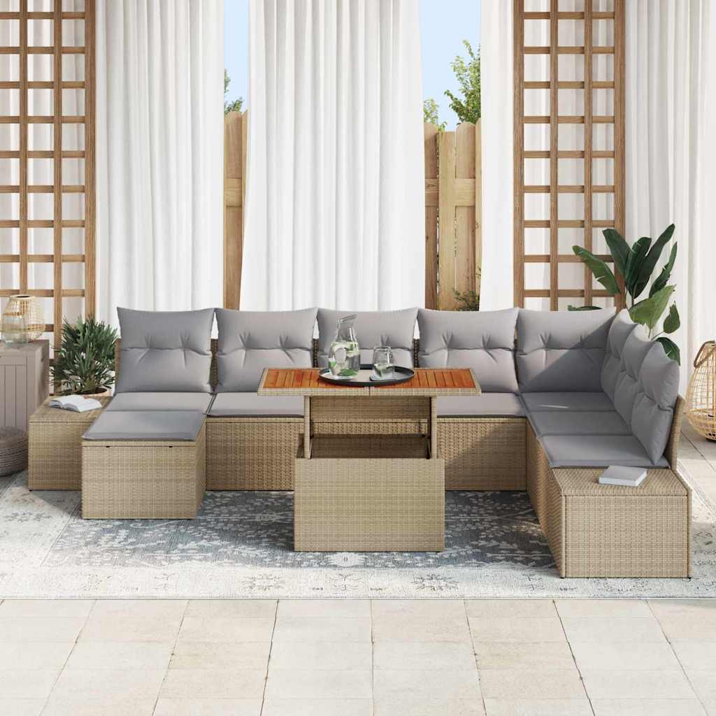 Tuinbankenset 9 st Beige poly rattan