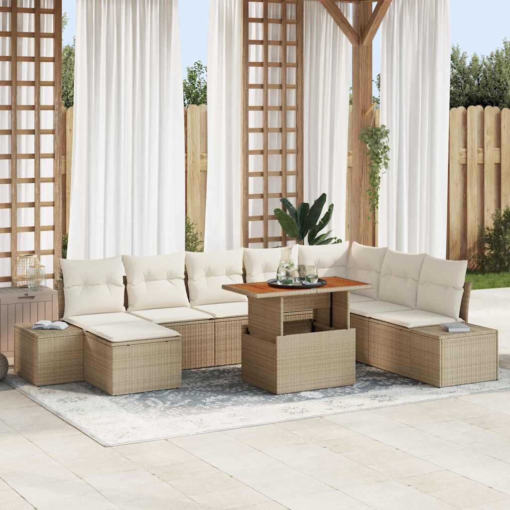 Tuinbankenset 9 st Beige poly rattan