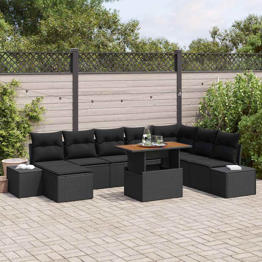 Tuinbankenset 9 st Zwart poly rattan
