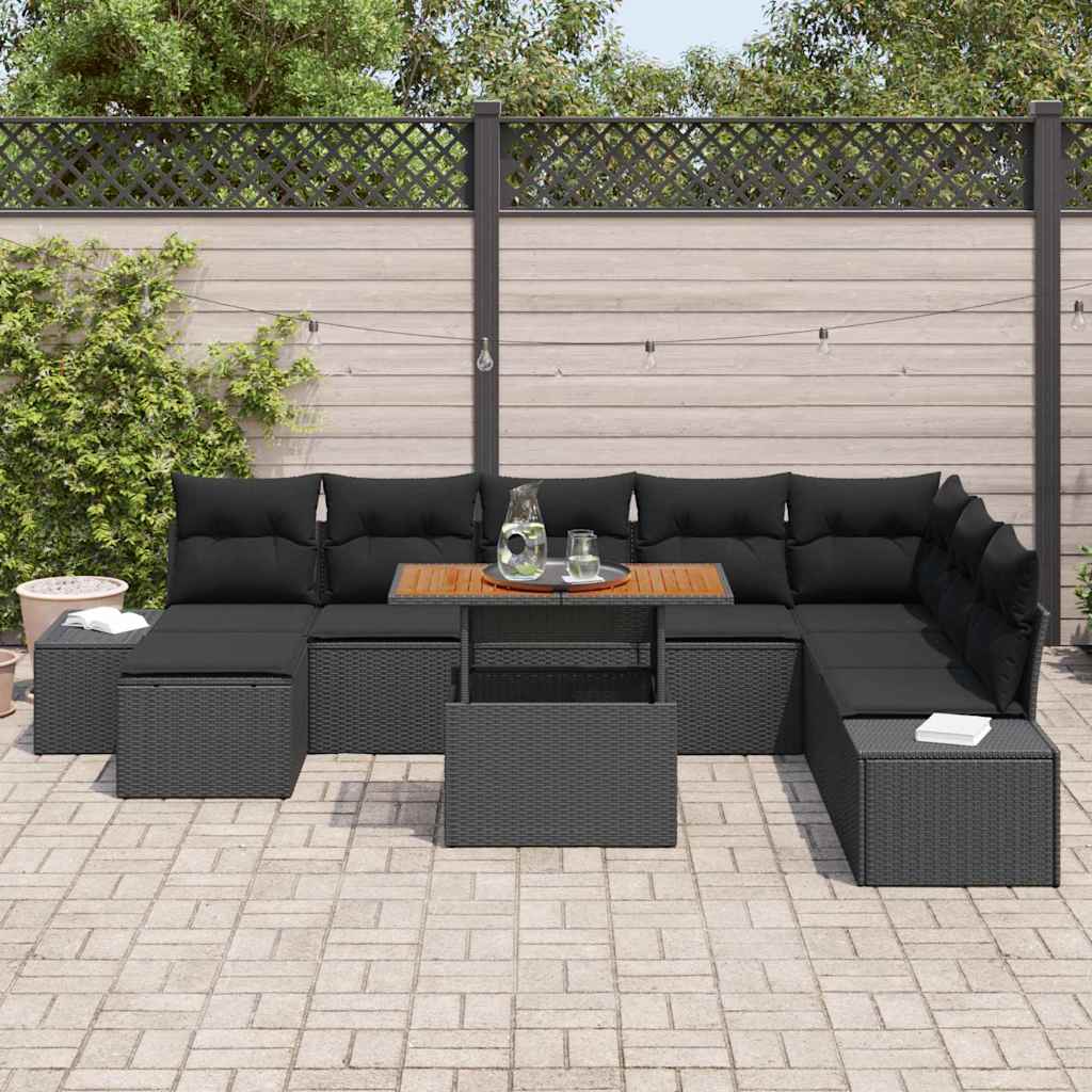 Tuinbankenset 9 st Zwart poly rattan
