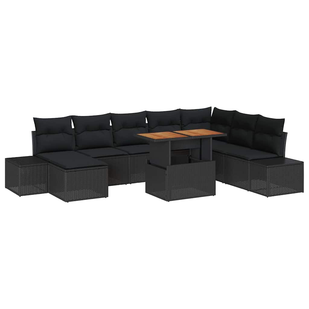 Tuinbankenset 9 st Zwart poly rattan