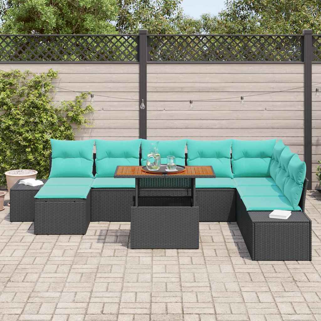 Tuin Sofa Set 9 st Zwart en Blauwgroen