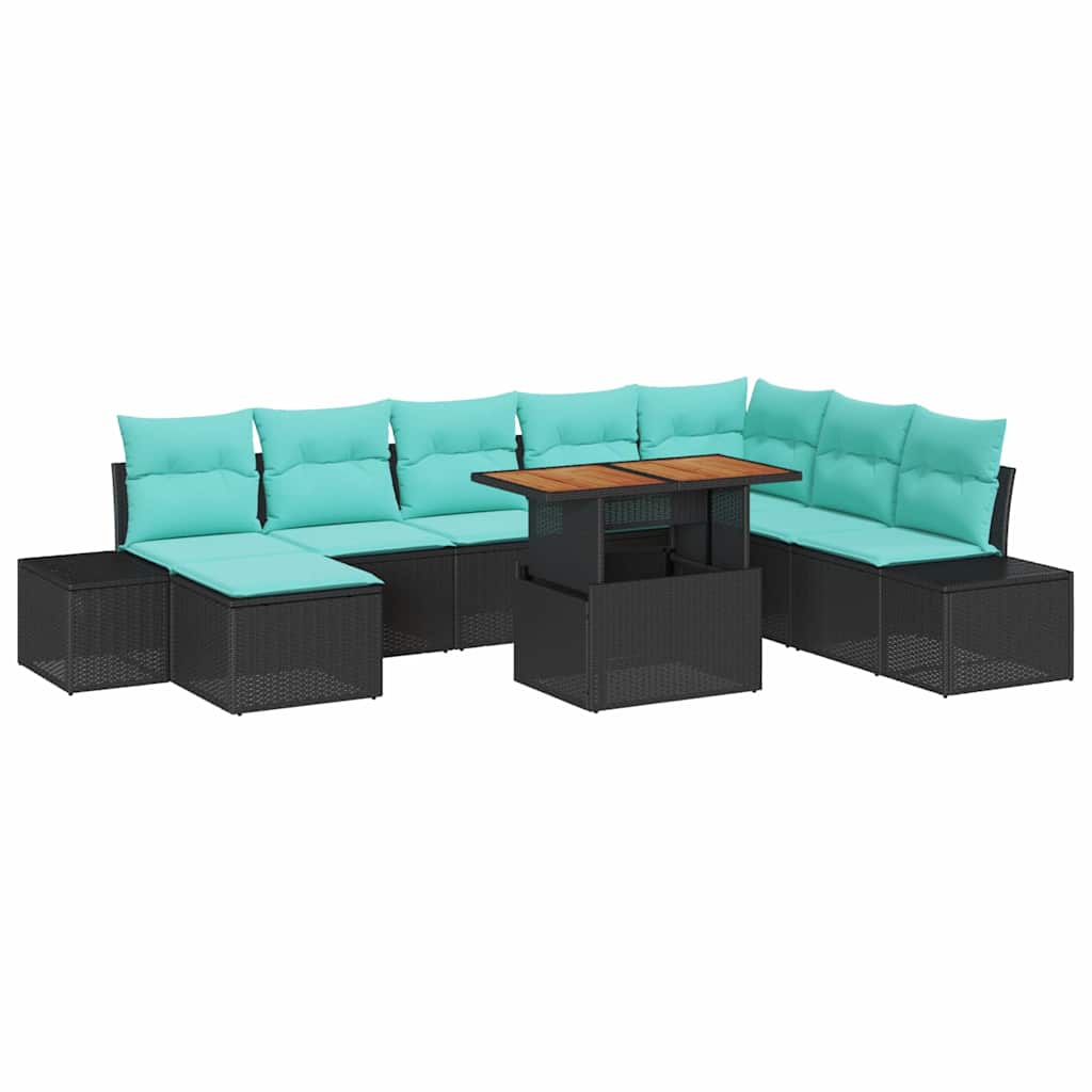 Tuin Sofa Set 9 st Zwart en Blauwgroen