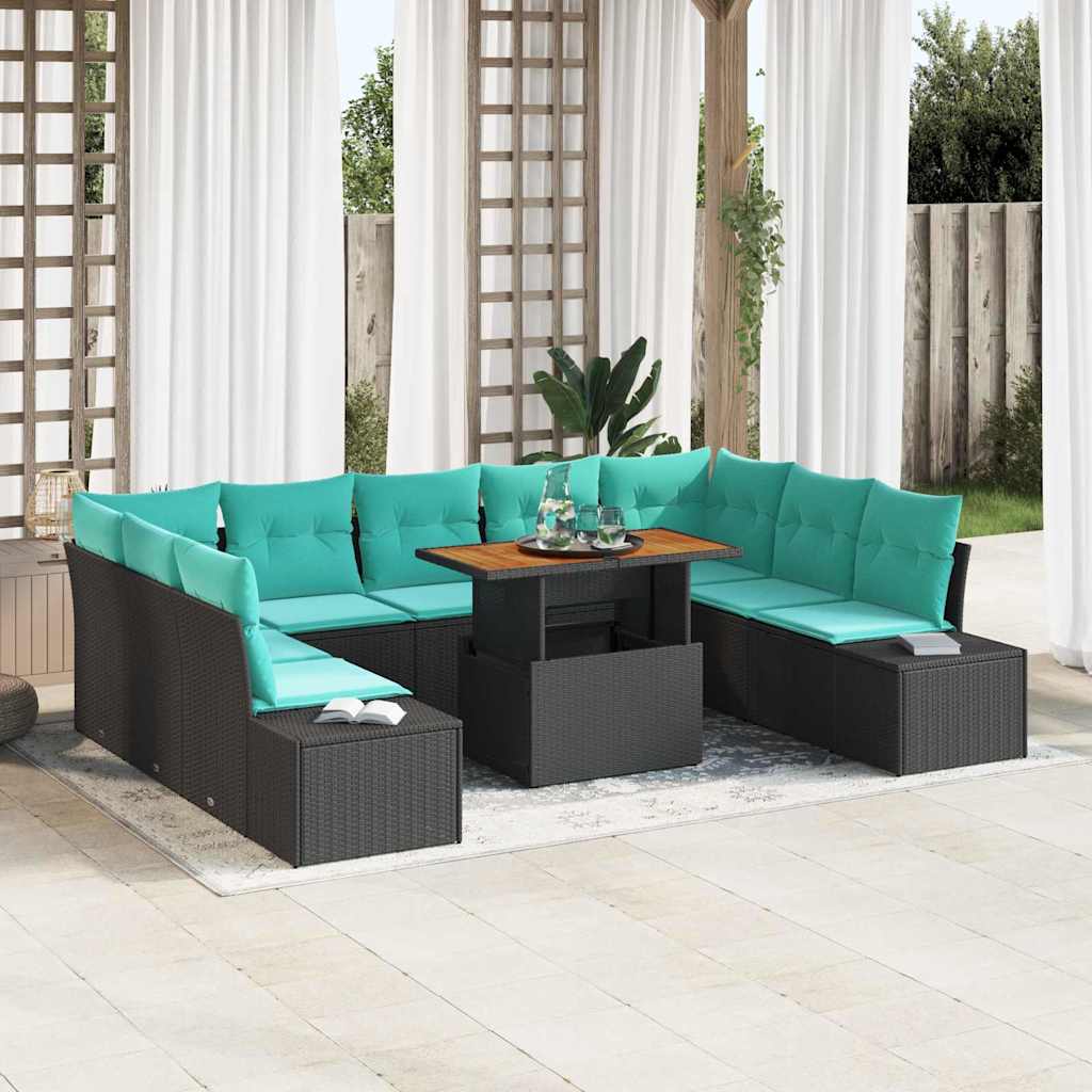 Tuin Sofa Set 10 st 9-Aantal zitplaatsen Zwart en Blauwgroen