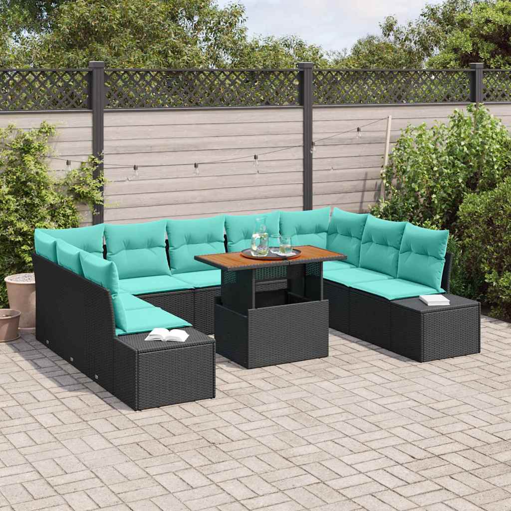 Tuin Sofa Set 10 st 9-Aantal zitplaatsen Zwart en Blauwgroen