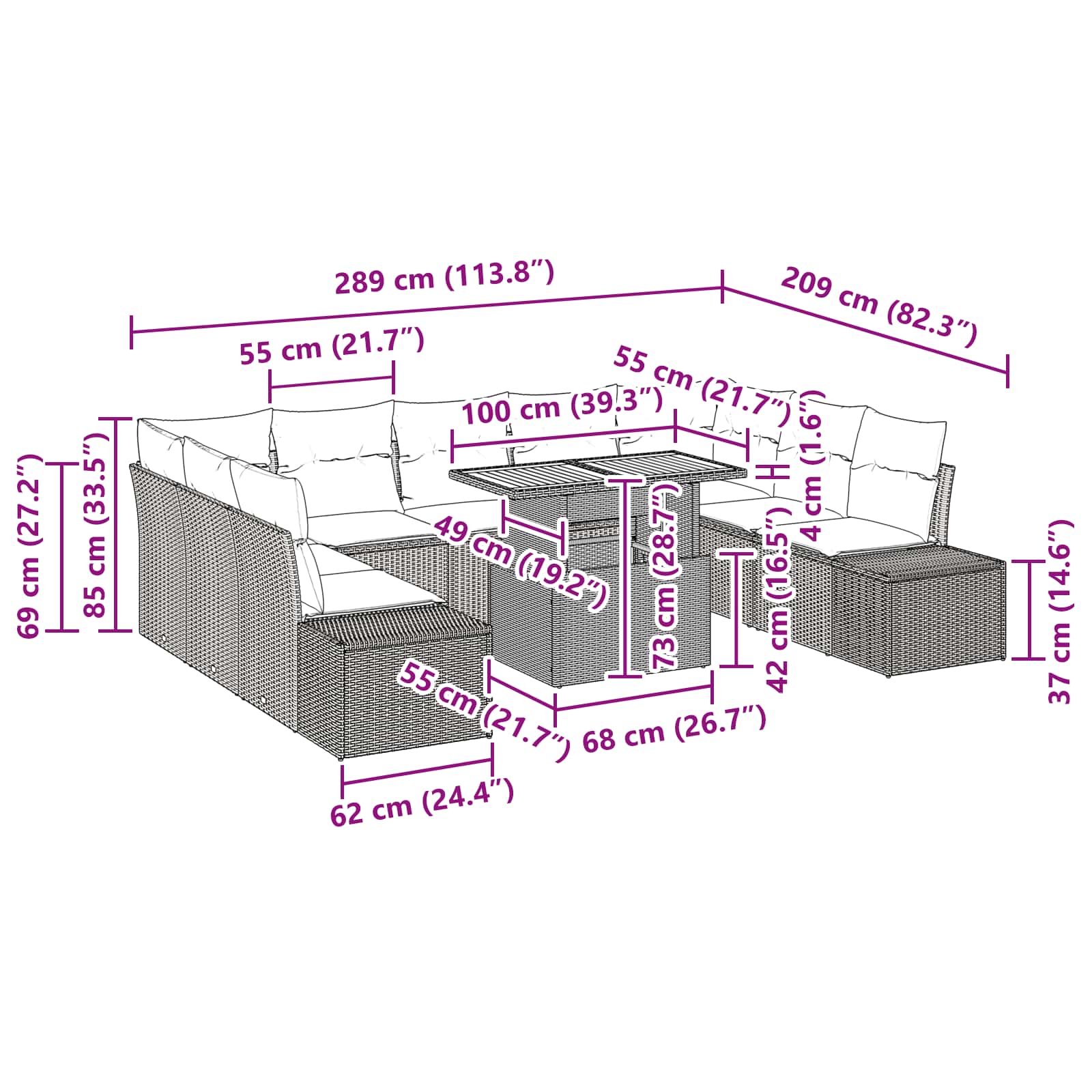 Tuin Sofa Set 10 st 9-Aantal zitplaatsen Zwart en Blauwgroen