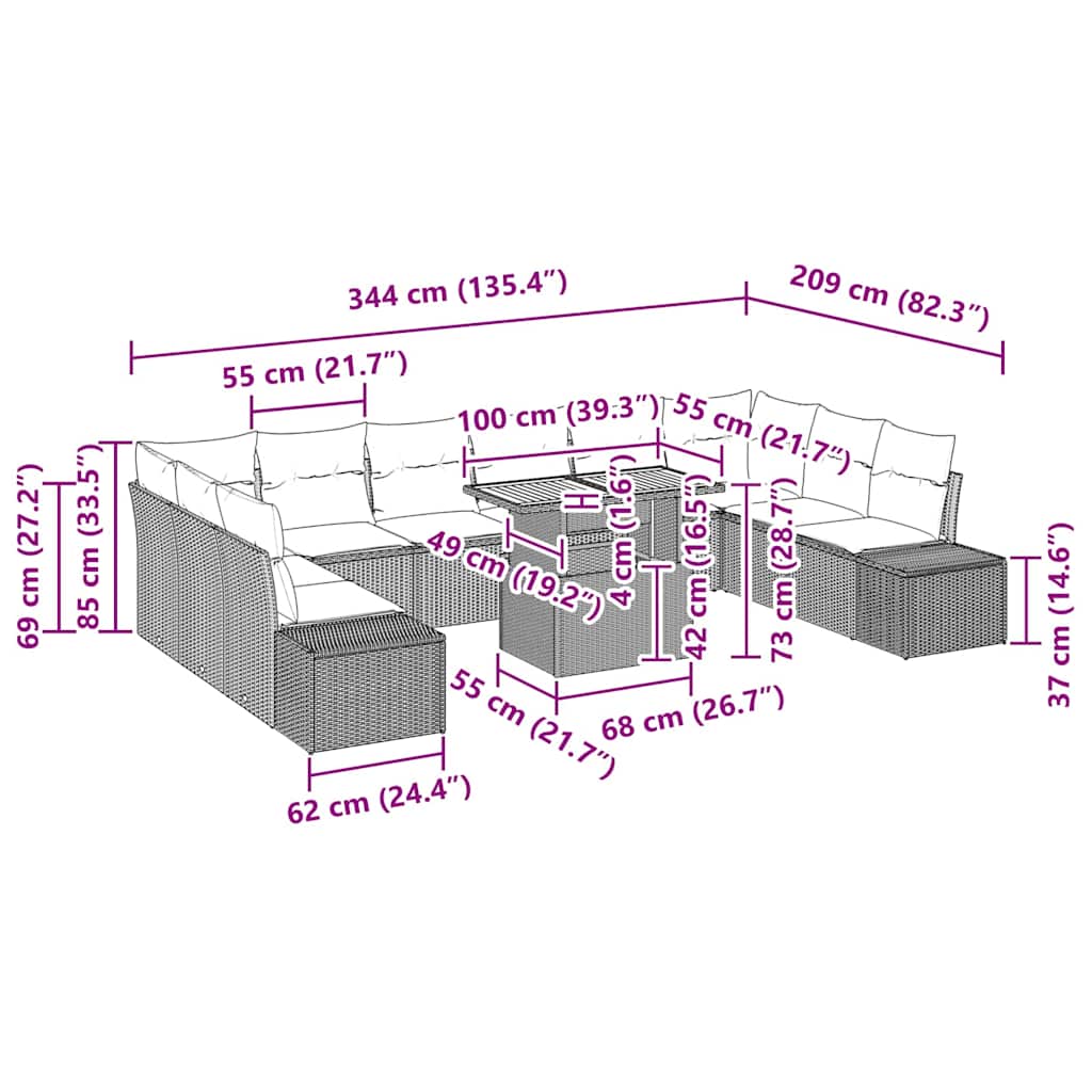 Tuin Sofa Set 11 st Grijs en Bruin