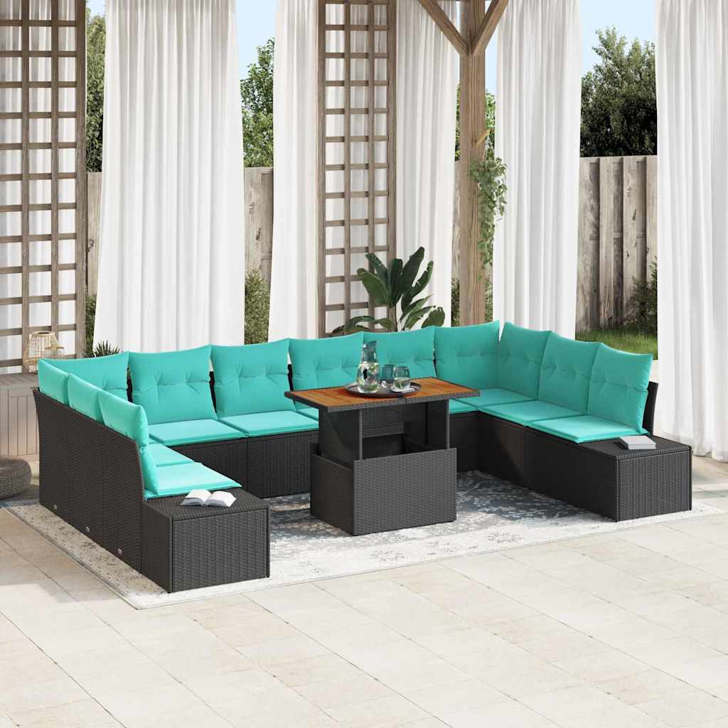Tuin Eetset 11 st 10-Aantal zitplaatsen Zwart en Blauwgroen