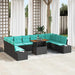 Tuin Eetset 11 st 10-Aantal zitplaatsen Zwart en Blauwgroen