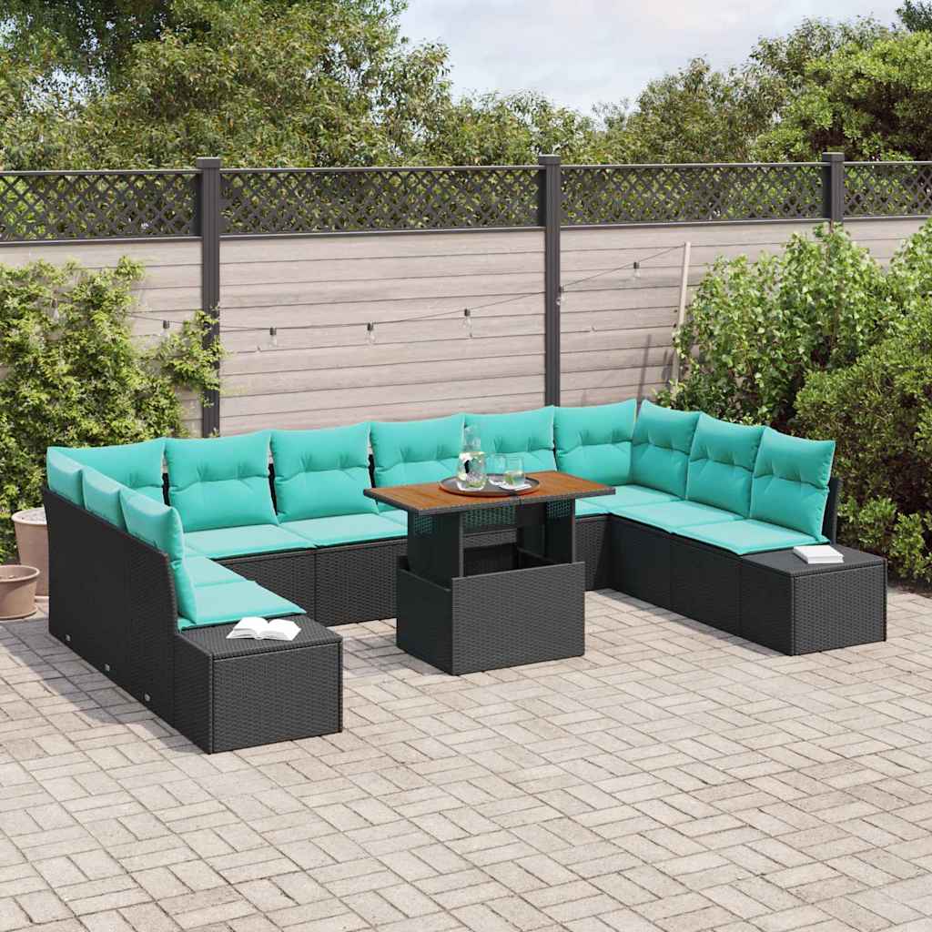 Tuin Eetset 11 st 10-Aantal zitplaatsen Zwart en Blauwgroen