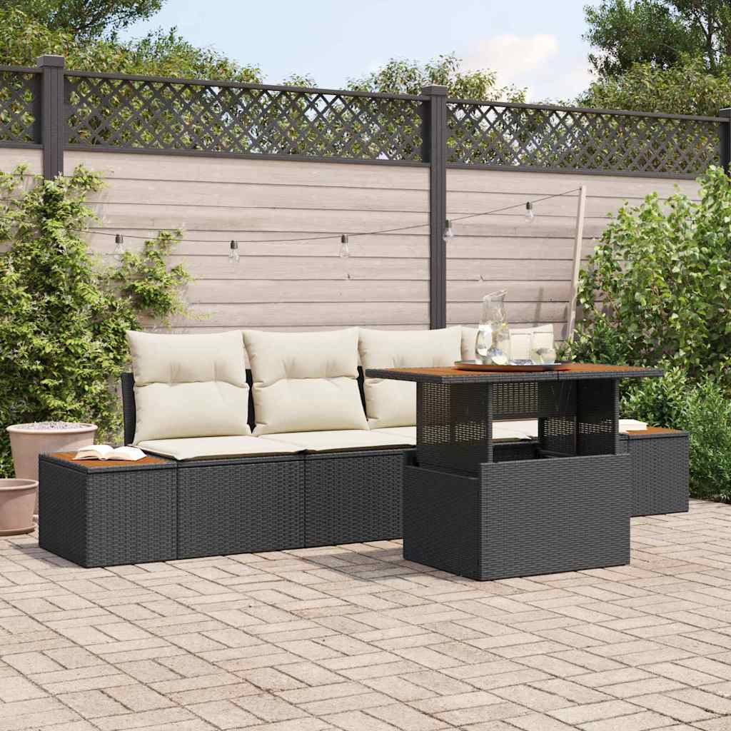 Tuinbankenset 5 st Zwart poly rattan
