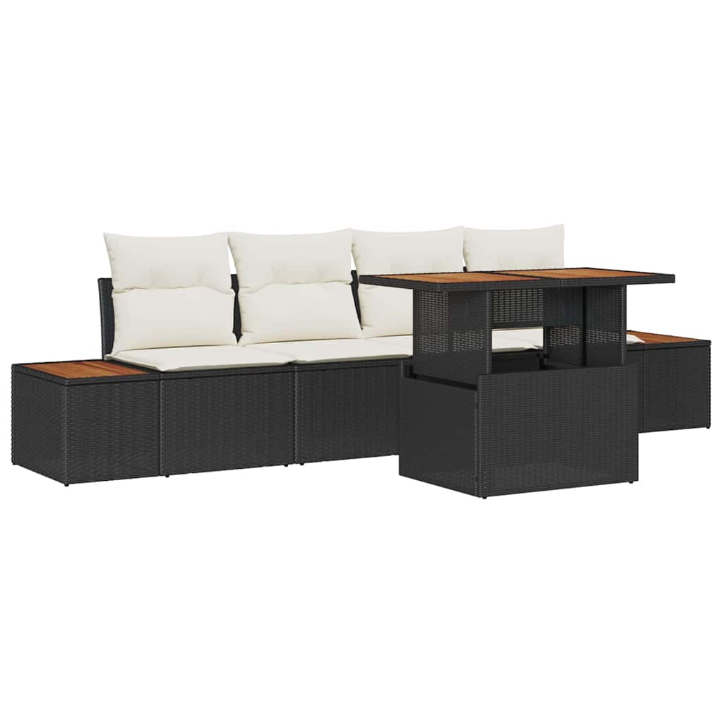Tuinbankenset 5 st Zwart poly rattan