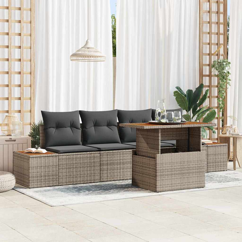 Tuinbankenset 5 st Grijs poly rattan