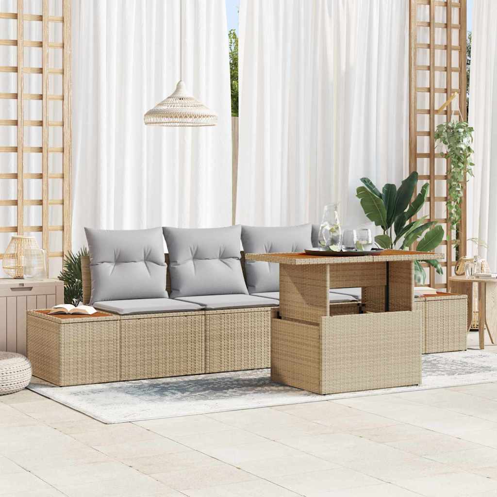 Tuinbankenset 5 st Beige poly rattan