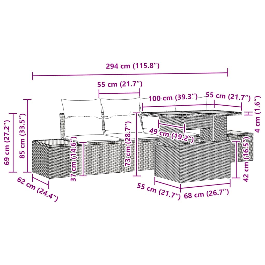 Tuinbankenset 5 st Beige poly rattan