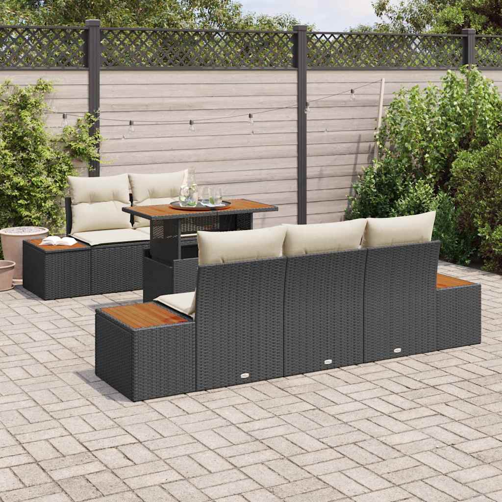 Tuinbankenset 6 st Zwart en Beige