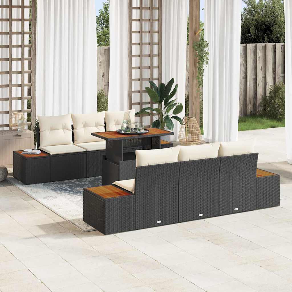 Tuinbankenset 7 st Zwart en Beige