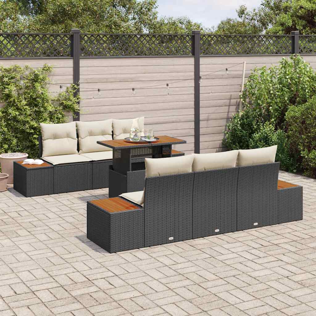 Tuinbankenset 7 st Zwart en Beige