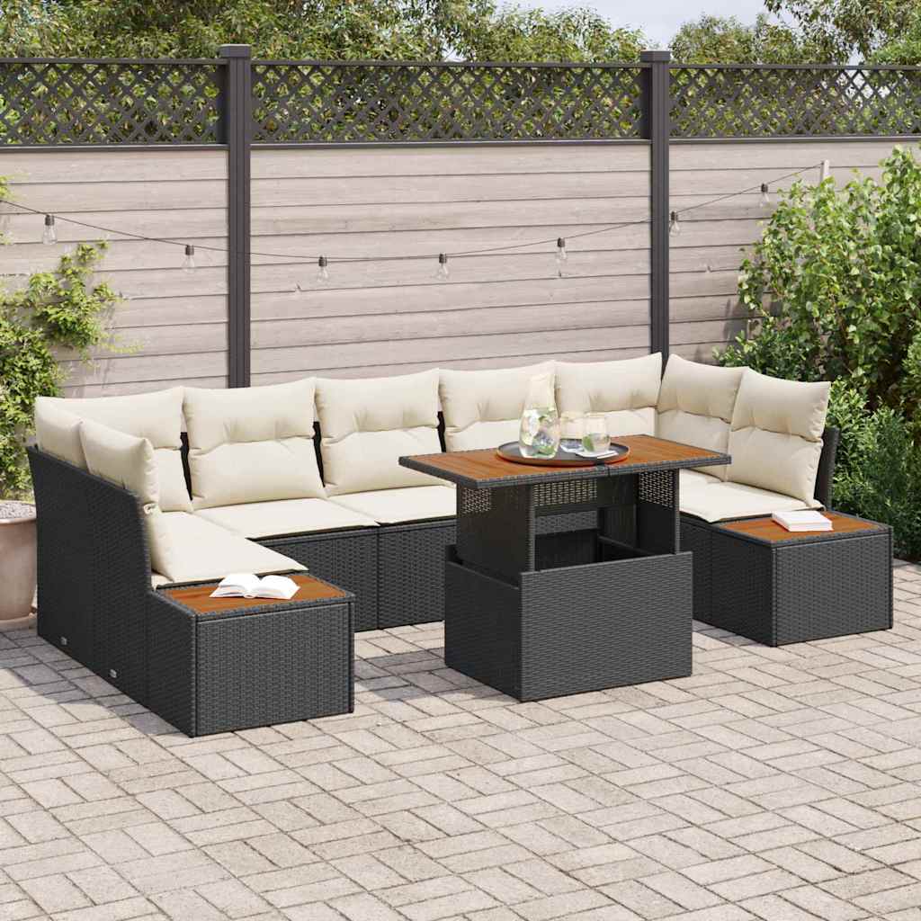 Tuinbankenset 8 st Zwart en Beige
