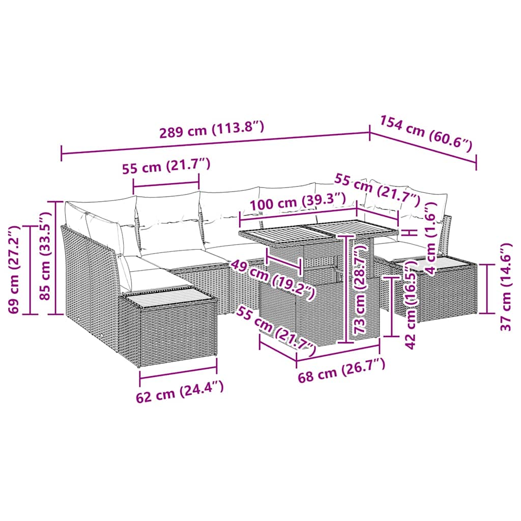 Tuinbankenset 8 st Zwart en Beige